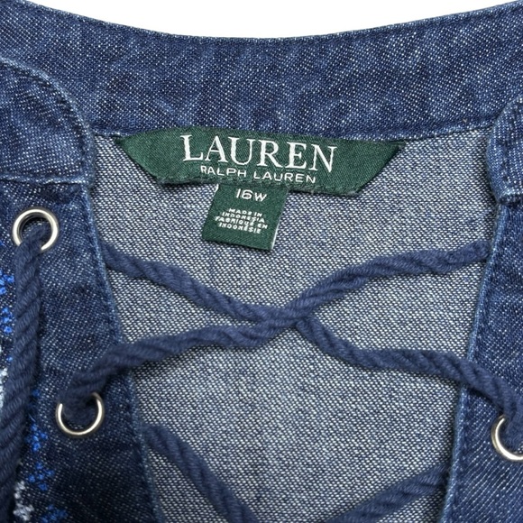 Lauren Ralph Lauren Denim Shift Dress 16W Embroidered Tasseled Knee Length - Picture 10 of 11